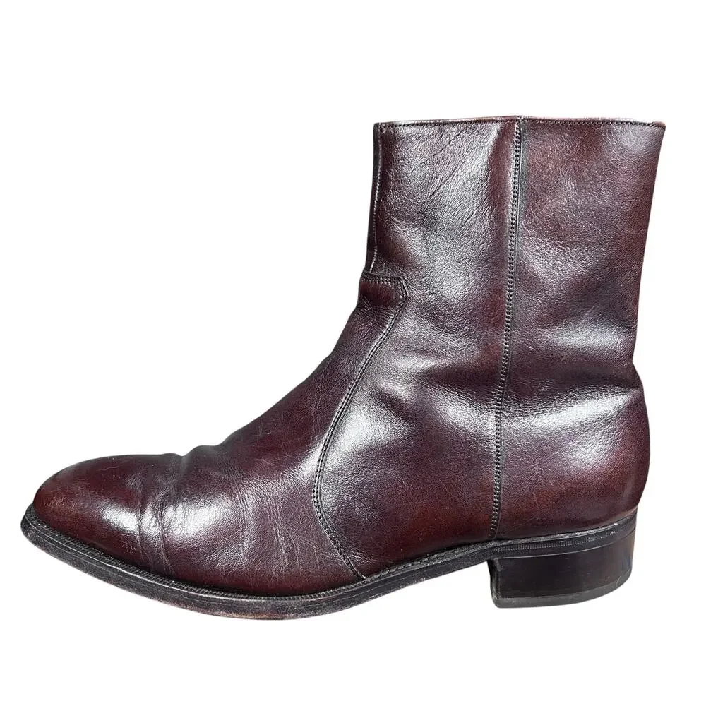 Vintage Florsheim Imperial Mens Brown Leather Zip Boots Size 11 D